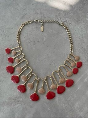 Vintage Statement Red & Nude Pendant Collar Necklace | Mika